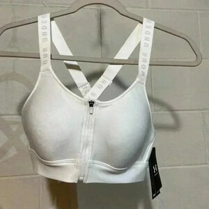 Under Armour UA Women Infinity High Zip Sports Bra White Crossback  #1373860 NWT